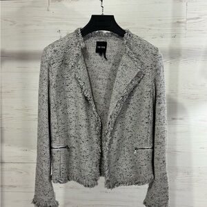 Nic+Zoe mixed knit fringe jacket; size S; Grey